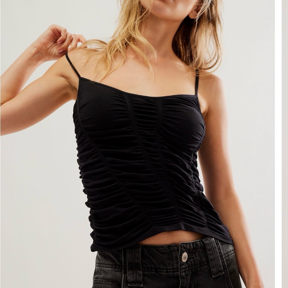 Free People Black Ruched Camisole Tank Top